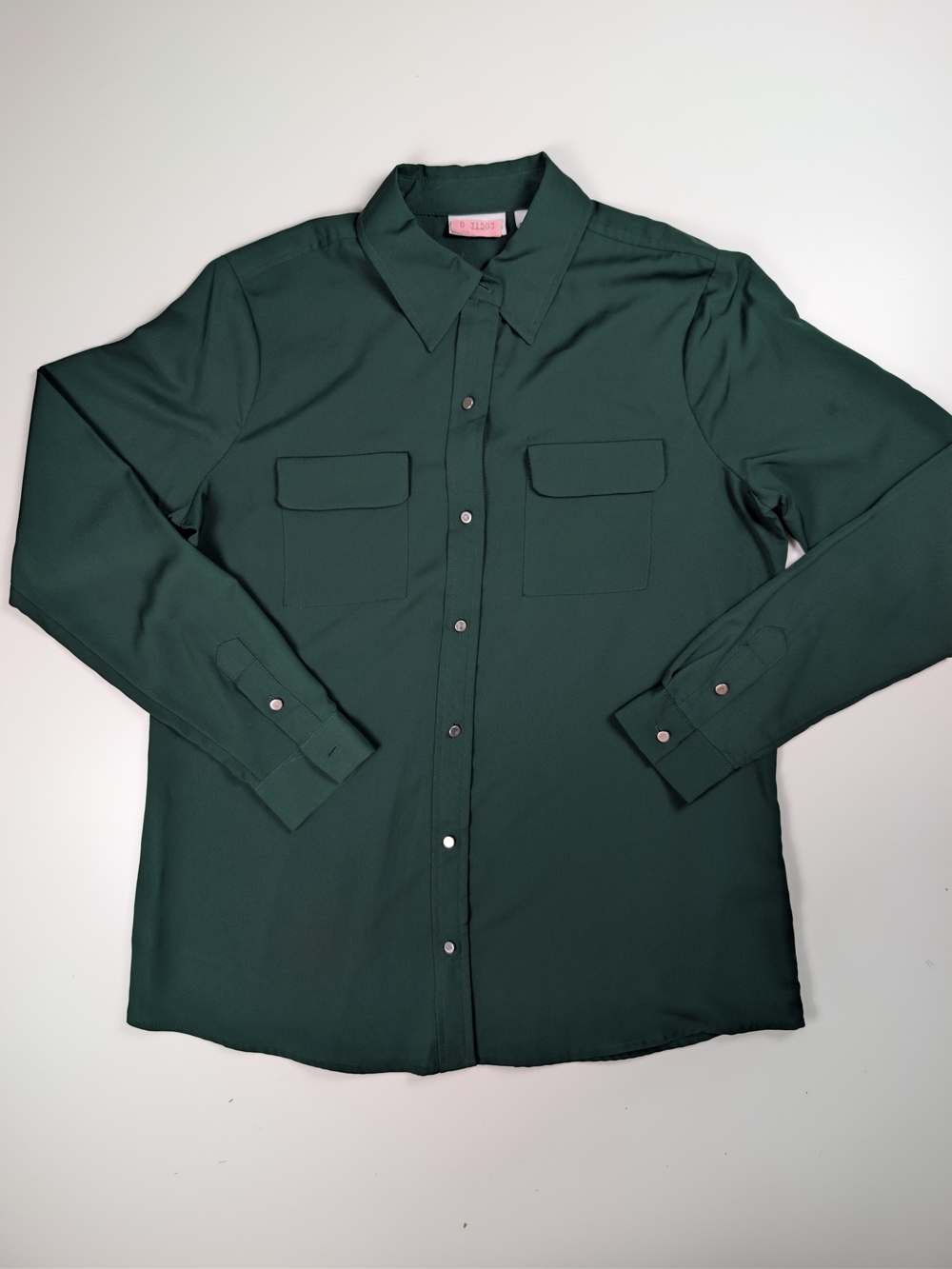 Liz Claiborne Womens S Dark Green Utility Button Front Shirt Blouse Pocket